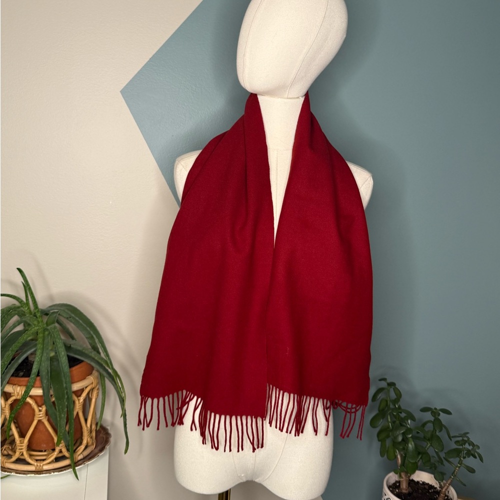 Vintage Red Wool Fringe Scarf Classic Winter Scarf Minimalist Cold Accessory - Picture 2 of 6